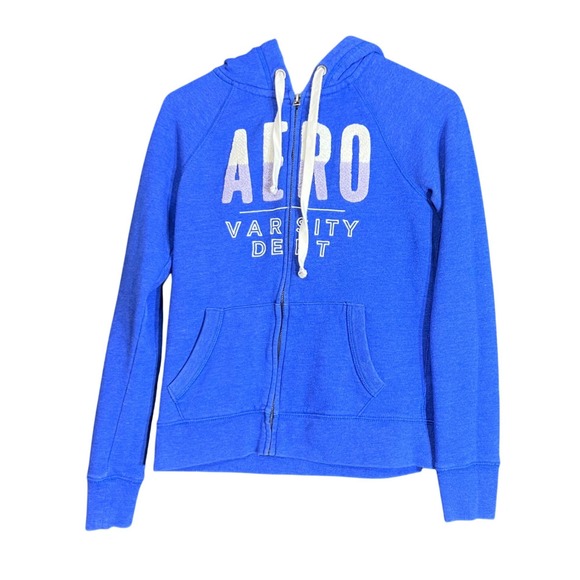 Aeropostale Blue "AERO Varsity Dept" Full Zip Hoodie Womens Size Small Y2K - Picture 2 of 12